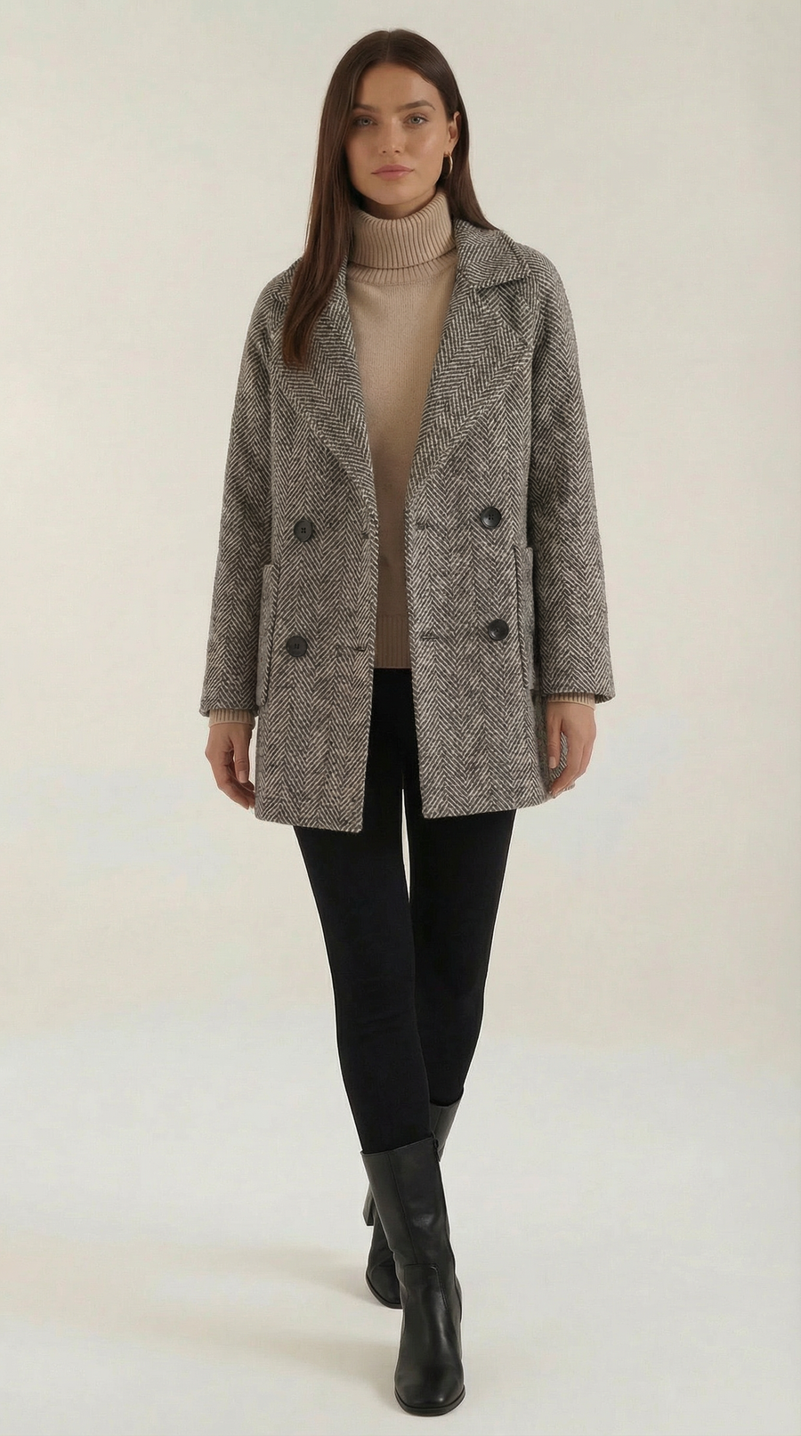 Manteau Croisé Effet Chevrons à Revers