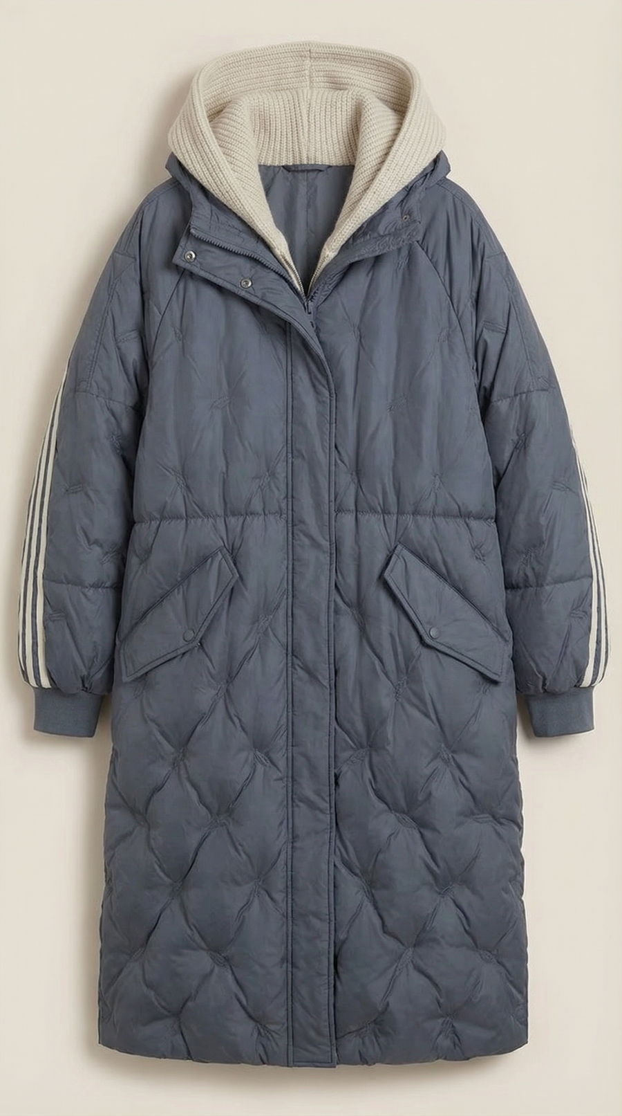 Manteau Long Matelassé à Capuche Douillette