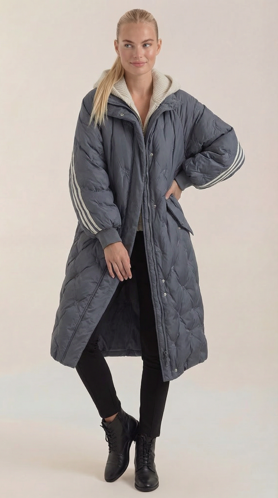 Manteau Long Matelassé à Capuche Douillette