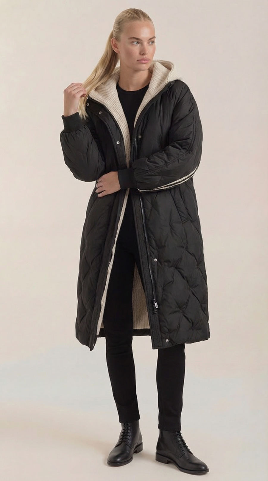 Manteau Long Matelassé à Capuche Douillette