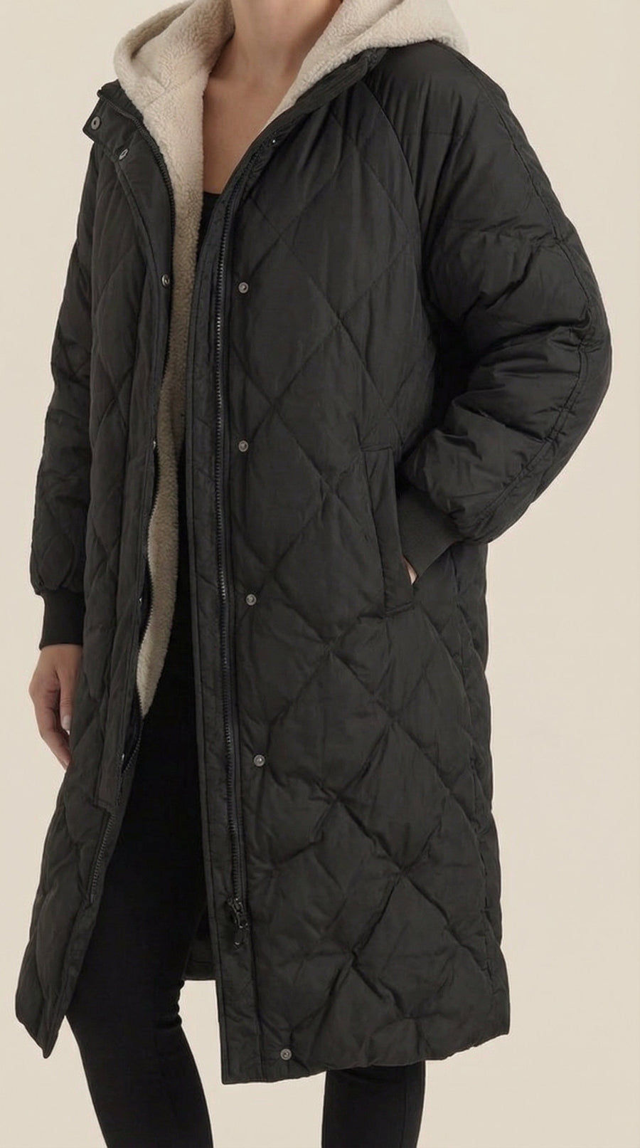 Manteau Long Matelassé à Capuche Douillette