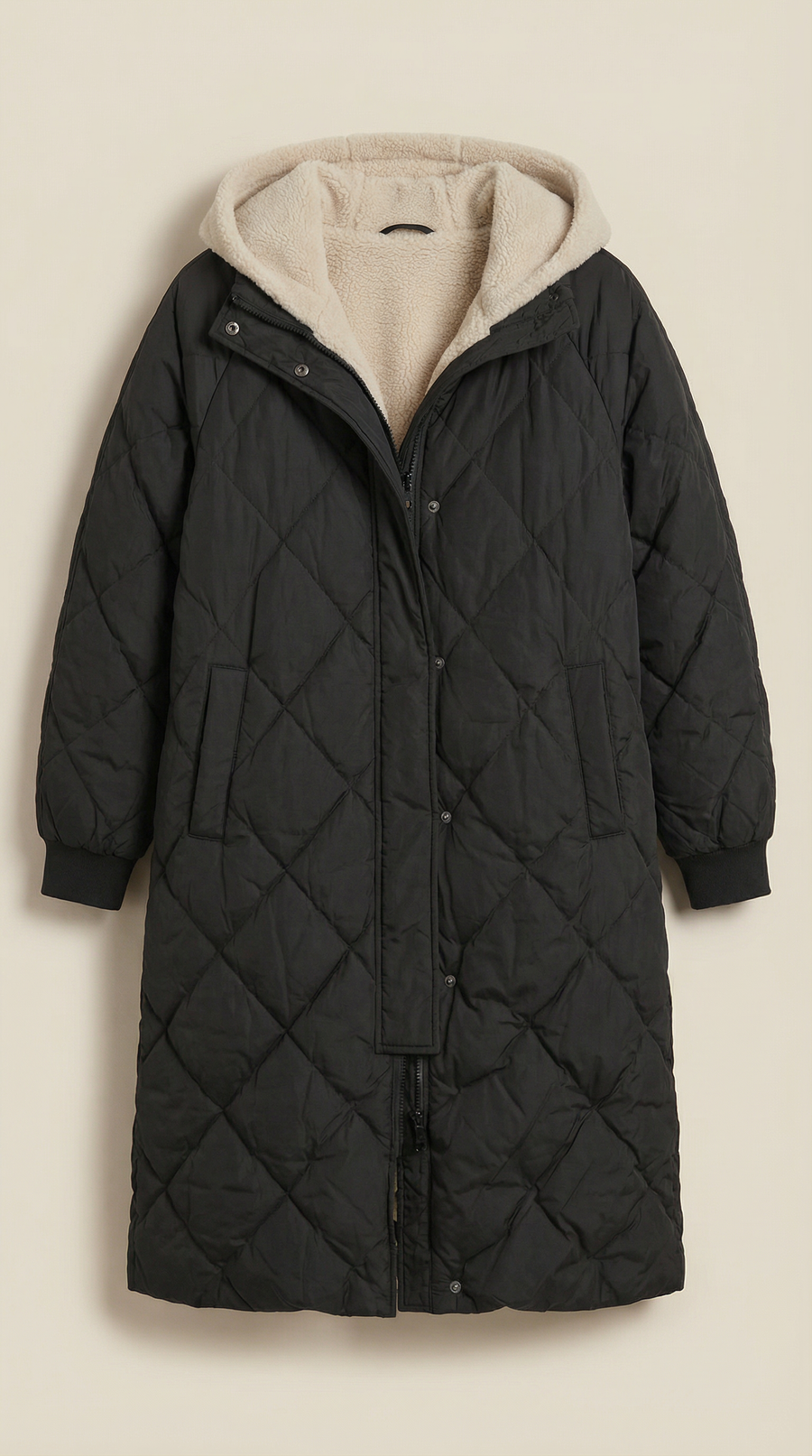 Manteau Long Matelassé à Capuche Douillette