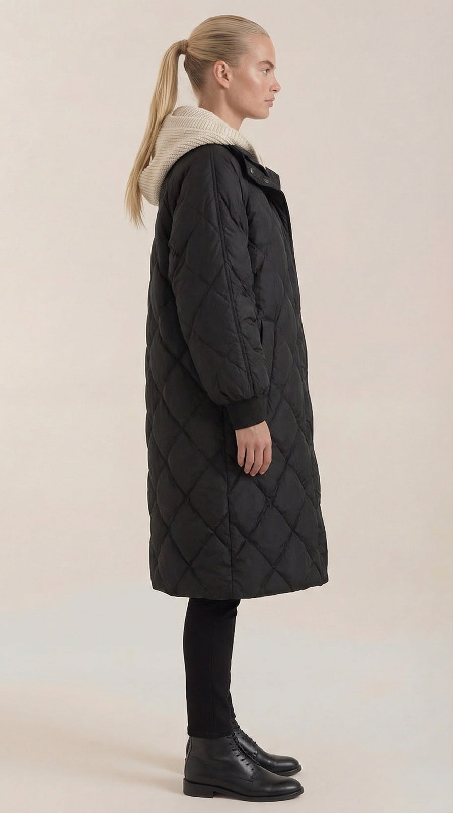 Manteau Long Matelassé à Capuche Douillette