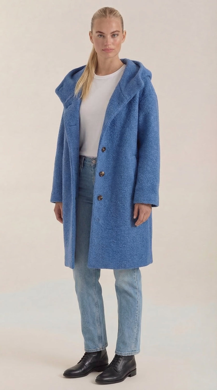 Manteau Long en Maille Bouclée à Capuche