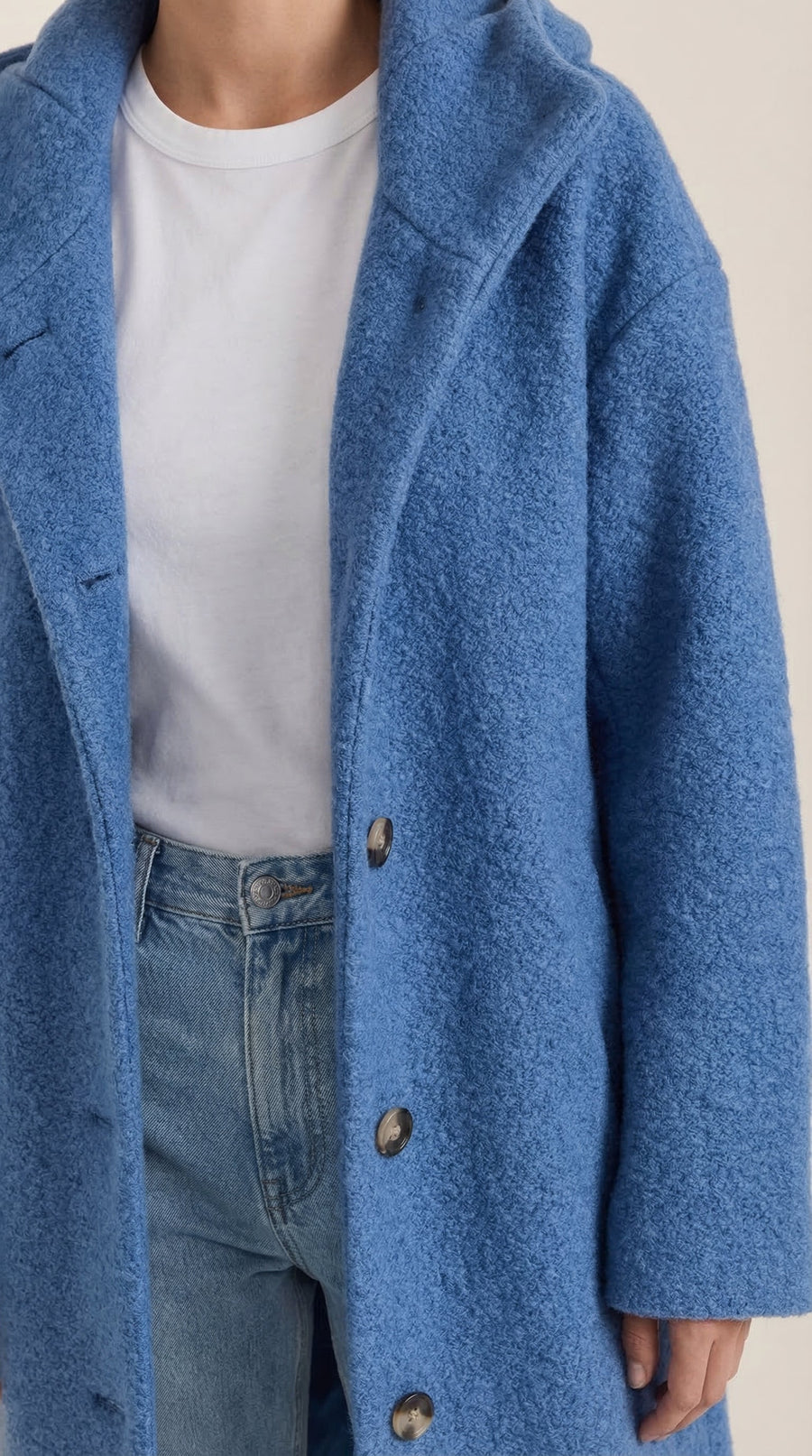 Manteau Long en Maille Bouclée à Capuche