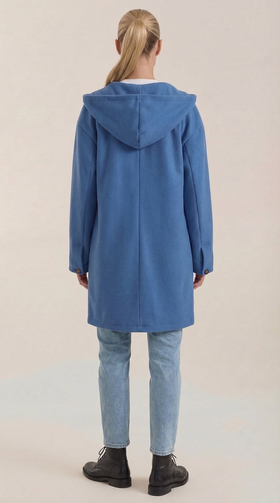Manteau Long en Maille Bouclée à Capuche