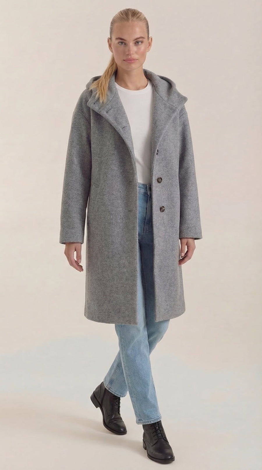 Manteau Long en Maille Bouclée à Capuche
