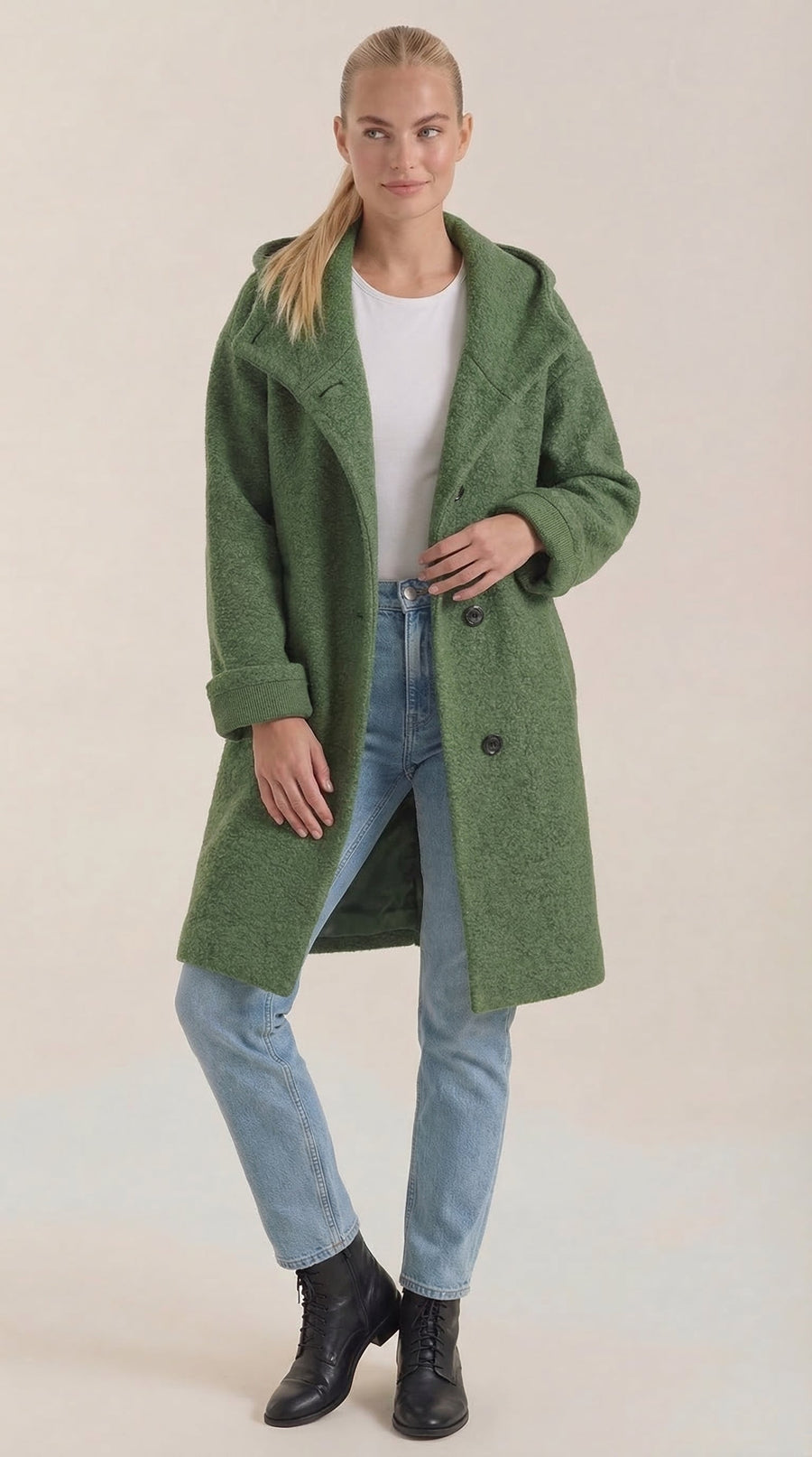 Manteau Long en Maille Bouclée à Capuche