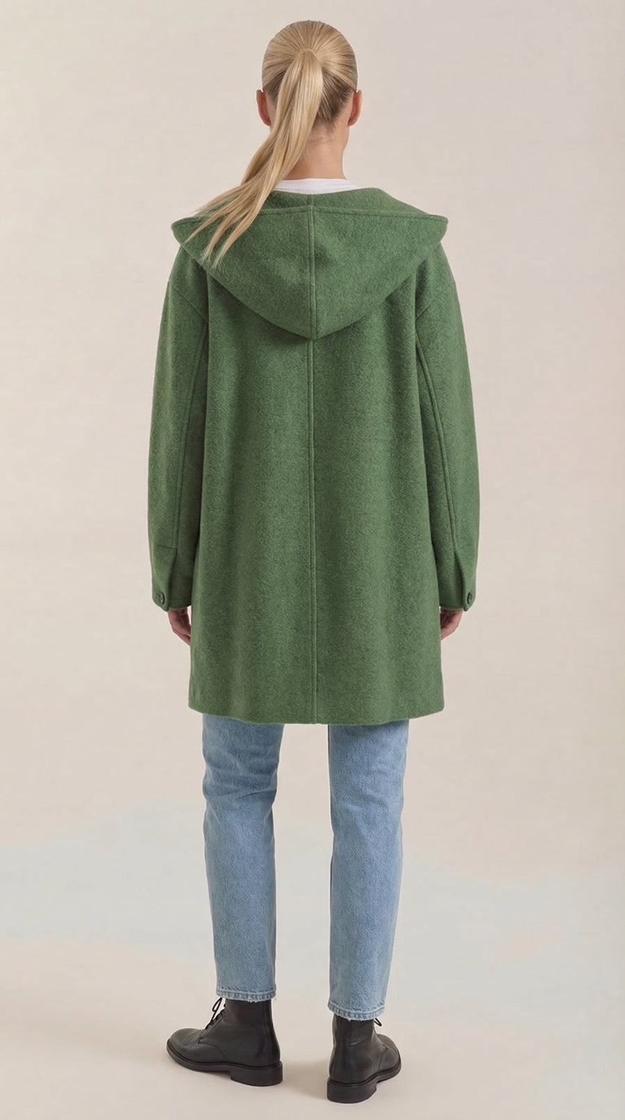 Manteau Long en Maille Bouclée à Capuche