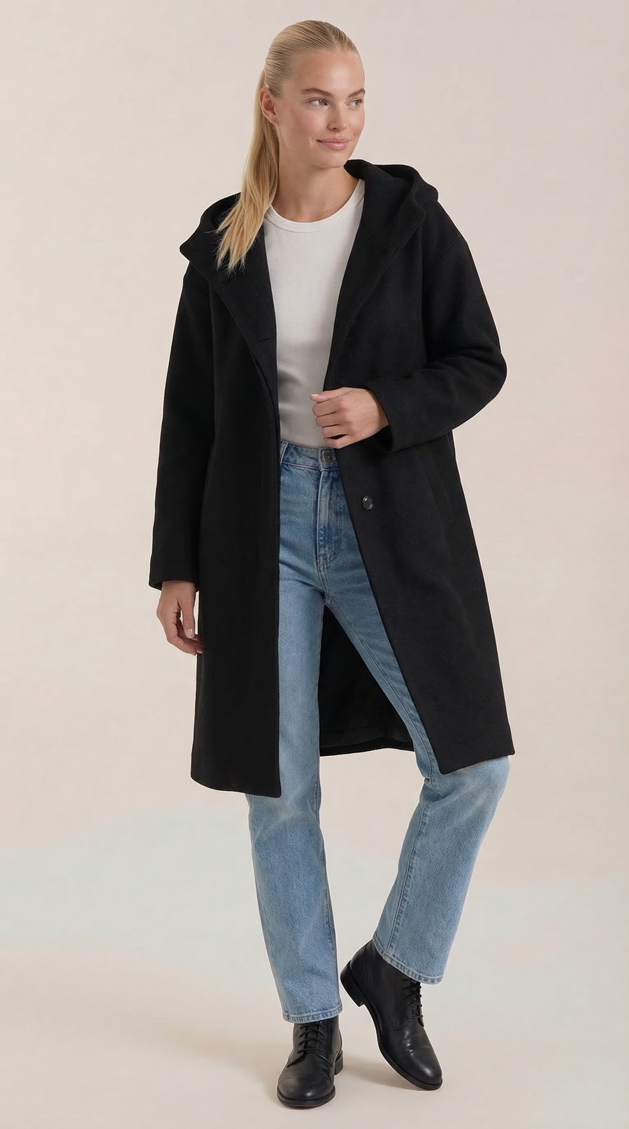 Manteau Long en Maille Bouclée à Capuche