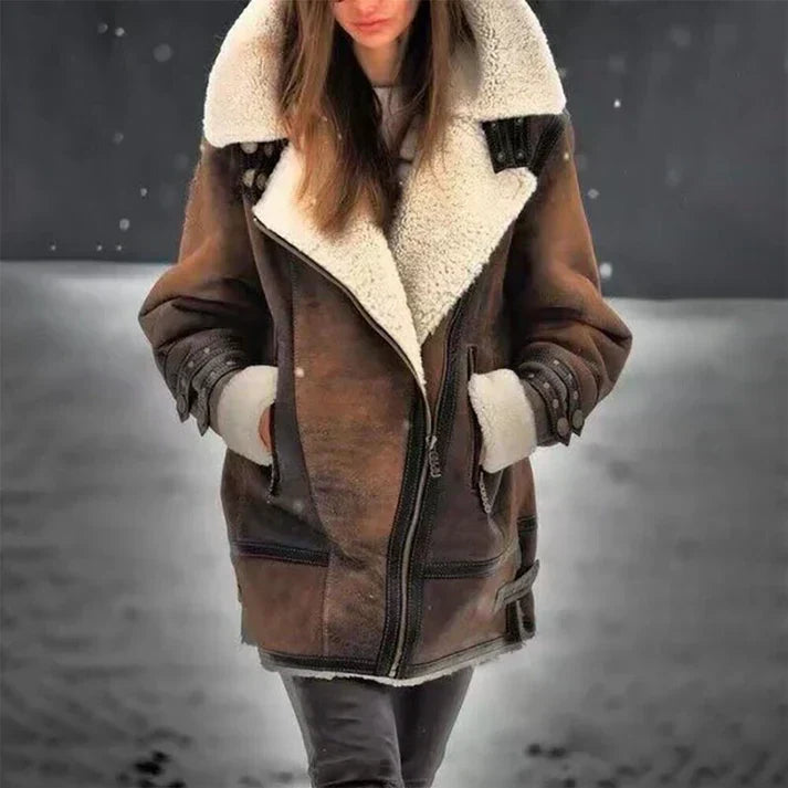 Manteau Effet Fourrure Aviateur Oversize à Col Revers