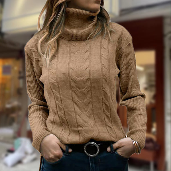 Sweat Col Roulé Torsades Manches Longues