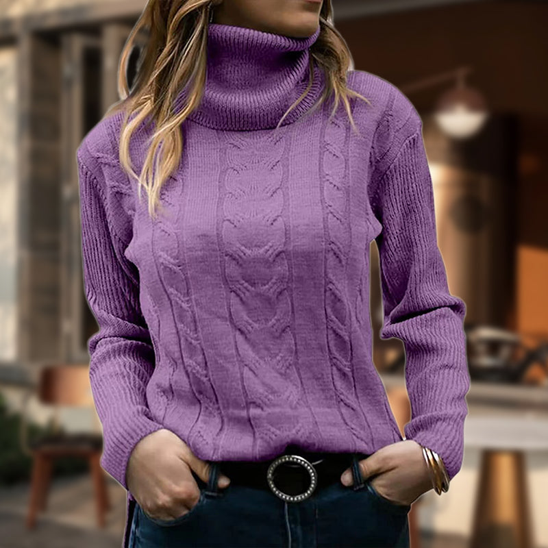 Sweat Col Roulé Torsades Manches Longues