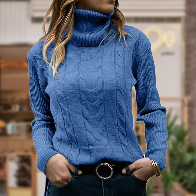 Sweat Col Roulé Torsades Manches Longues