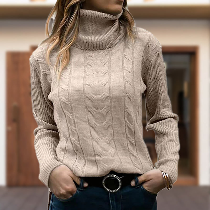 Sweat Col Roulé Torsades Manches Longues