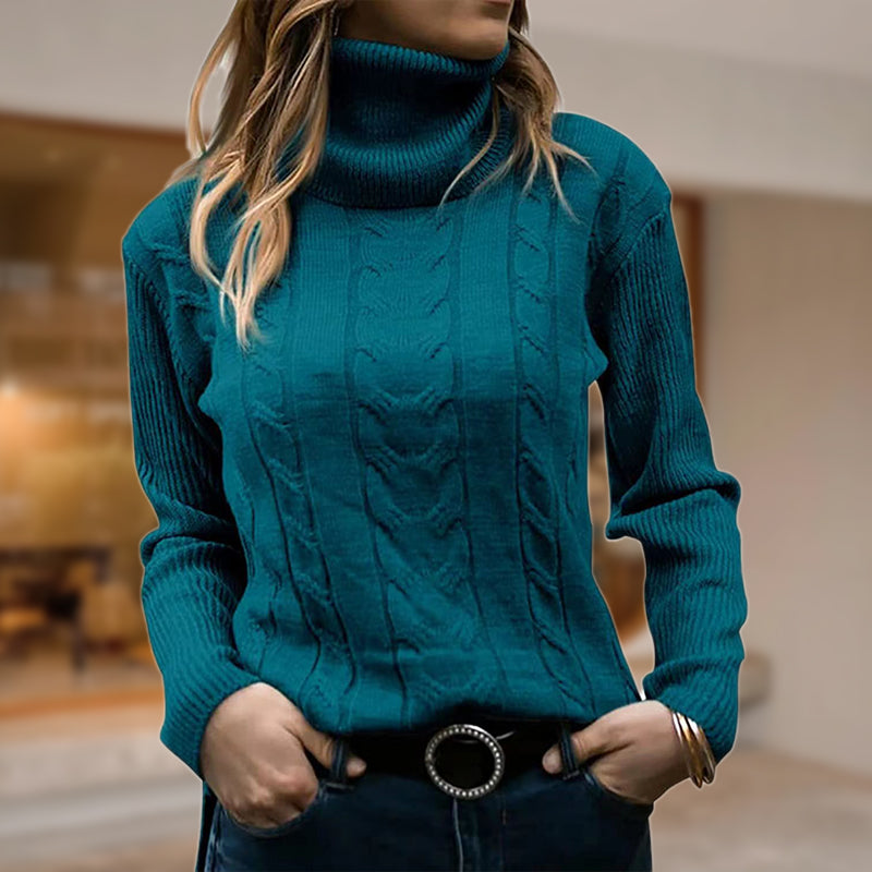 Sweat Col Roulé Torsades Manches Longues