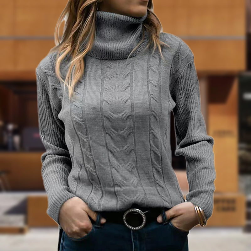 Sweat Col Roulé Torsades Manches Longues