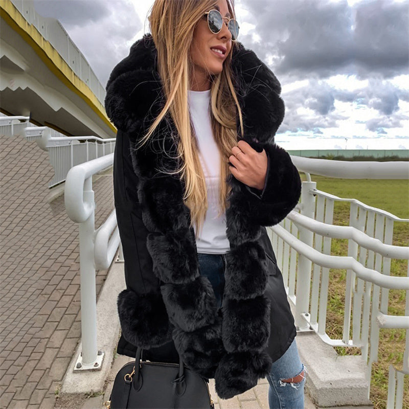 Parka Longue Douillette à Capuche Fourrée