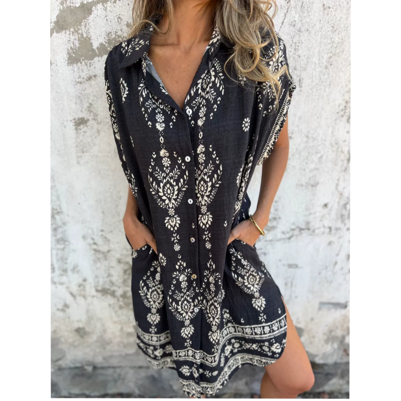 Robe Évasée Imprimée — vue de profil montrant la silhouette évasée