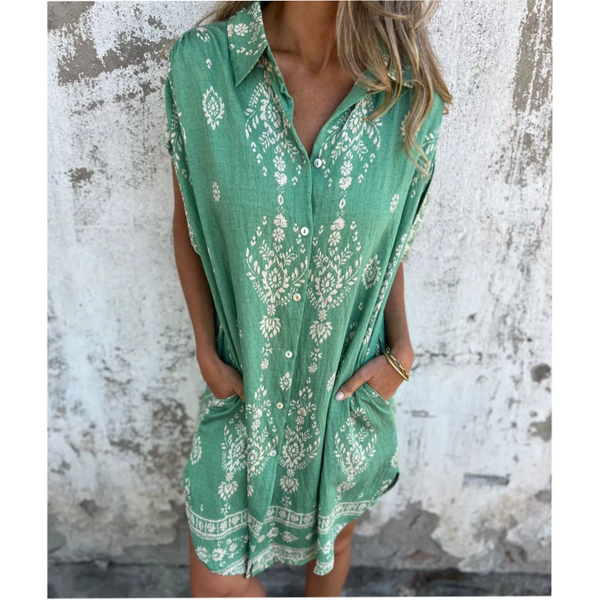 Vestido evasé estampado con bolsillos - Corte fluido para mujer