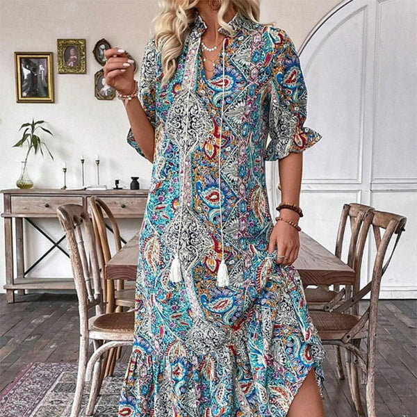 Esther - Robe Bohème Femme Imprimé Fleuri Col V Raffiné