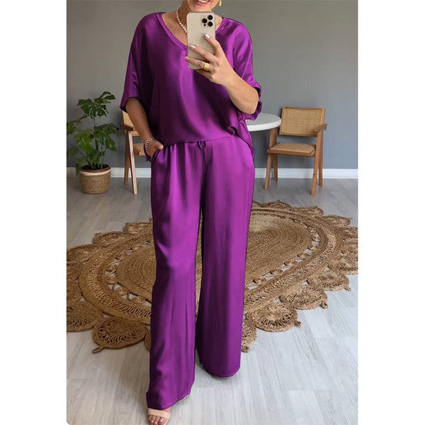 Conjunto Feminino Largo com Cintura Elástica – Elegância Fluida e Conforto
