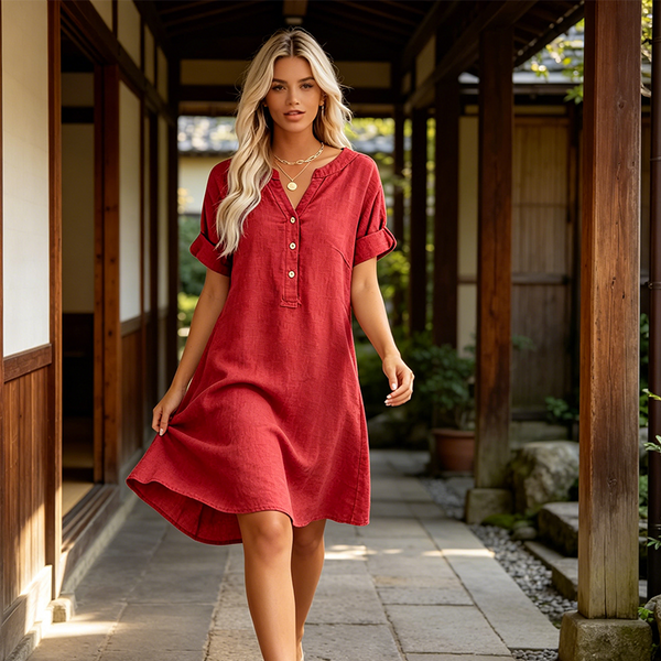 Robe Tunique Femme Décolleté V - Coupe Ample et Poches