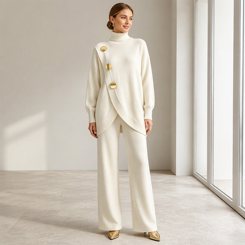 Ensemble Chic Col Montant et Pantalon Ample