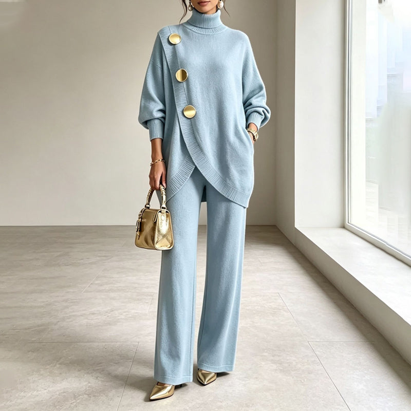 Ensemble Chic Col Montant et Pantalon Ample