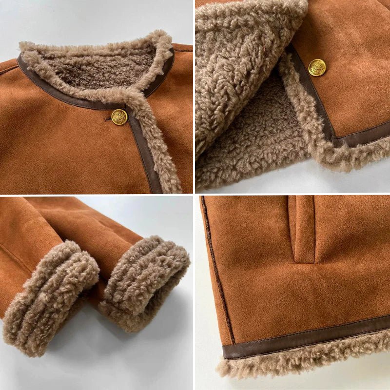 Veste Courte Effet Daim à Bordure Mouton