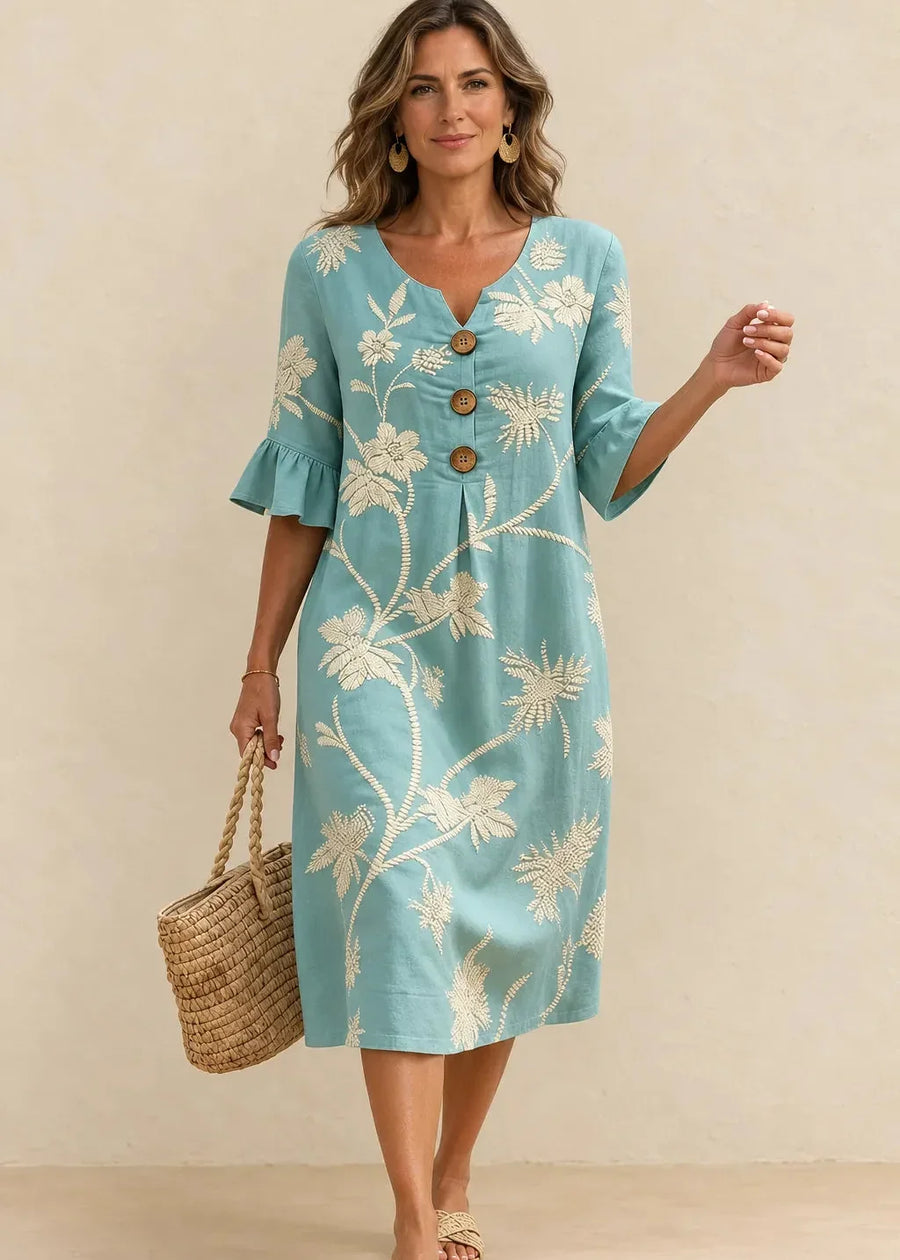 Robe Fiorenza — broderie florale midi, vue de face