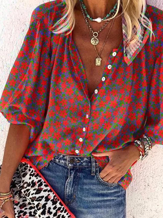 Pia - Blouse à fleurs avec boutons vintage