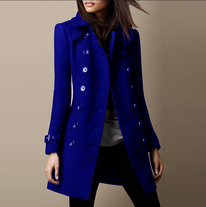 Manteau Long Croisé à Col Revers