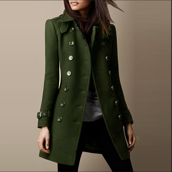 Manteau Long Croisé à Col Revers