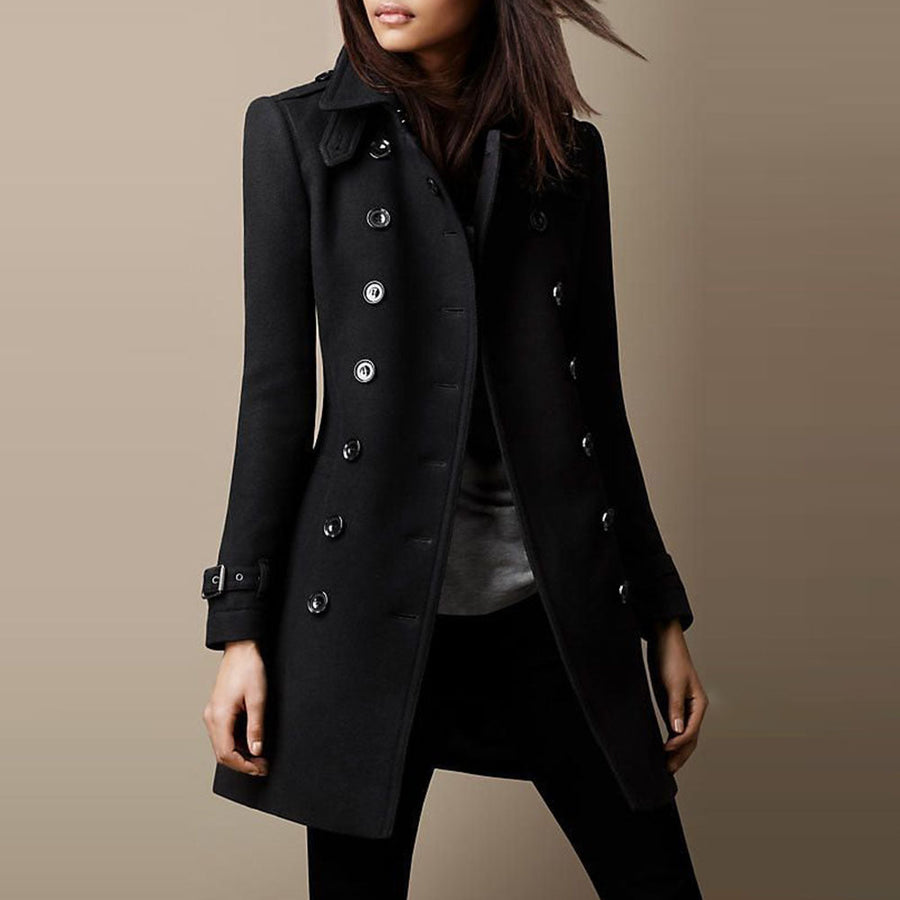 Manteau Long Croisé à Col Revers