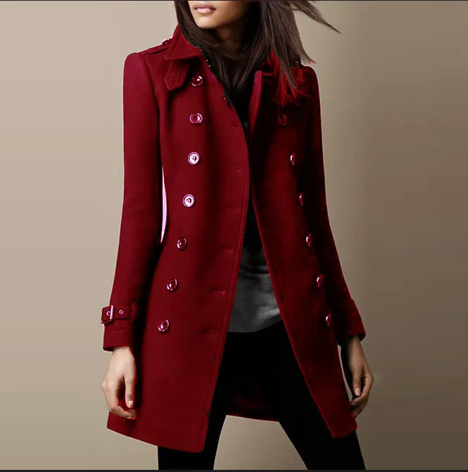 Manteau Long Croisé à Col Revers