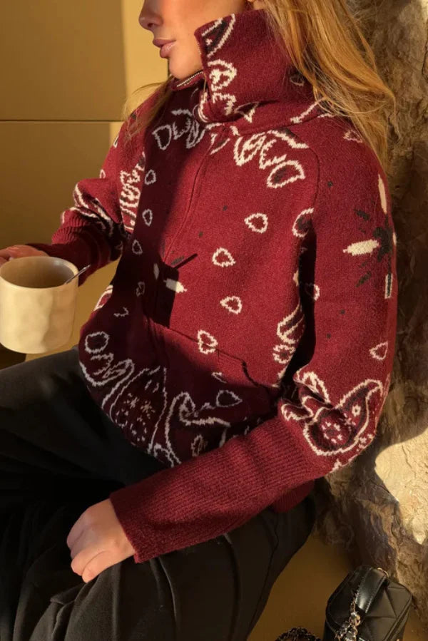 Pull col montant jacquard — vue de l'ensemble de la pièce