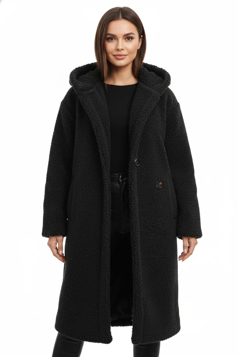 Manteau Long Teddy Oversize à Capuche