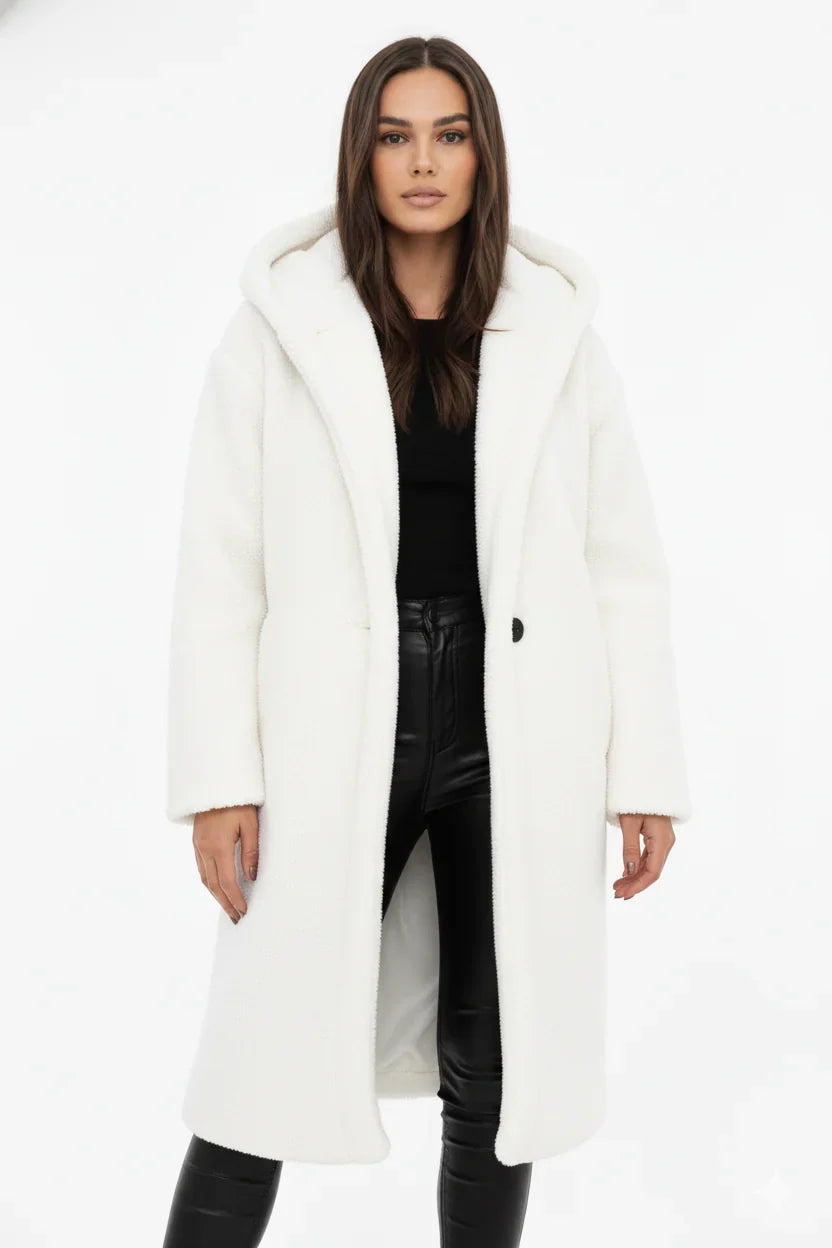 Manteau Long Teddy Oversize à Capuche