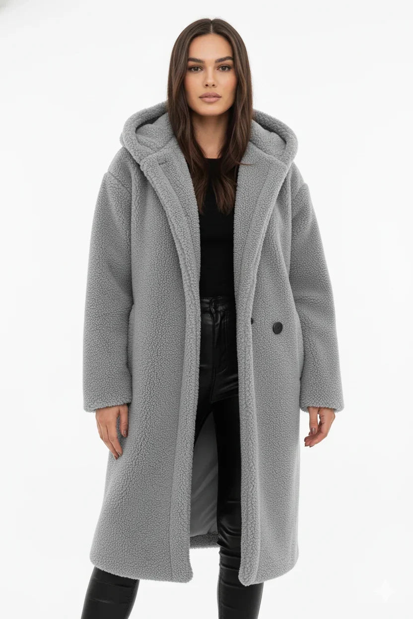 Manteau Long Teddy Oversize à Capuche