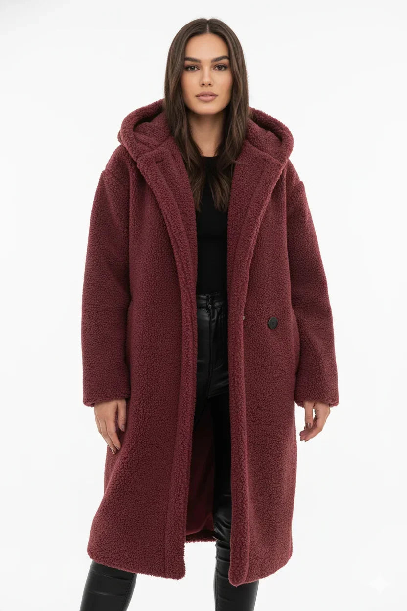 Manteau Long Teddy Oversize à Capuche