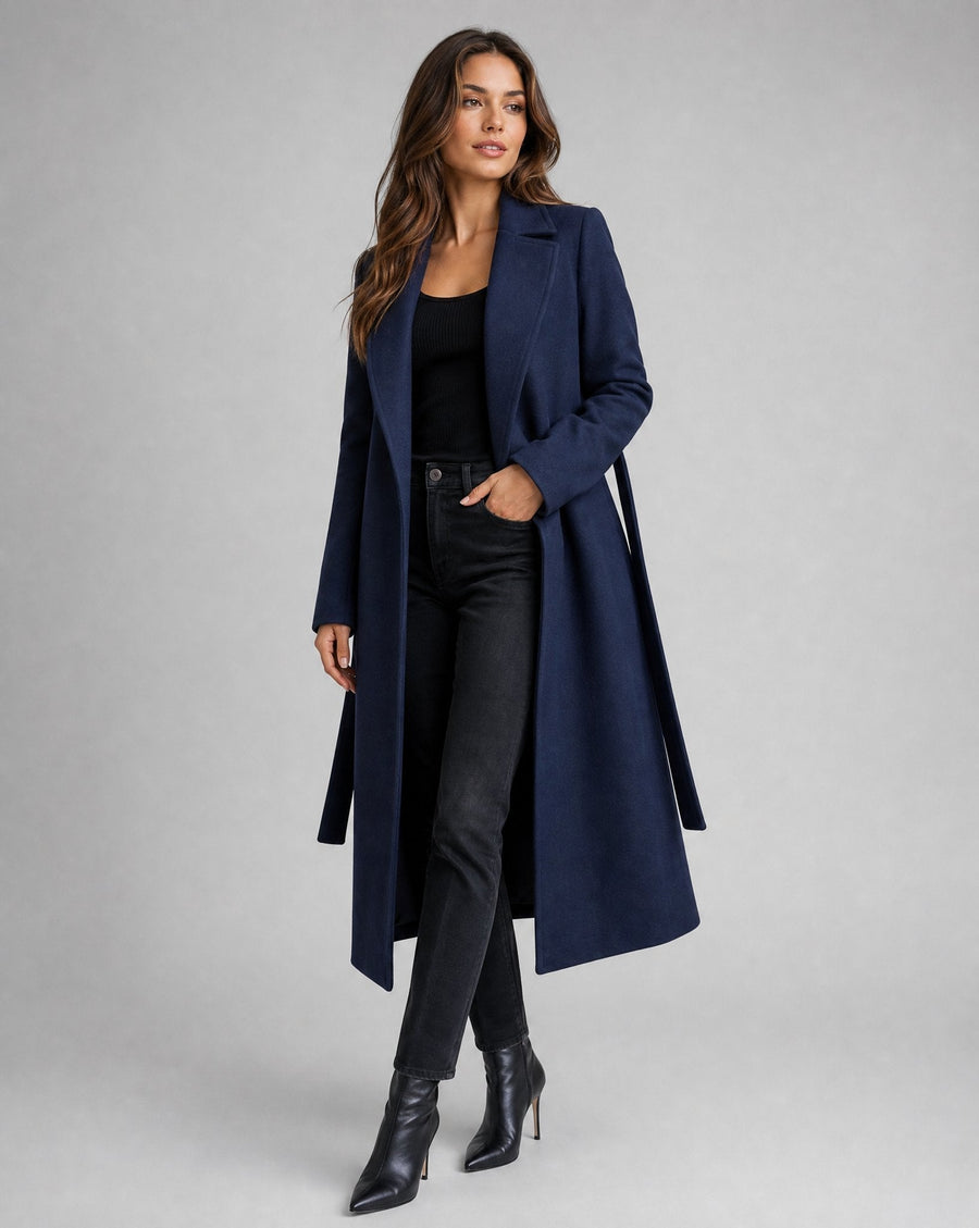 Manteau Long Croisé à Ceinture