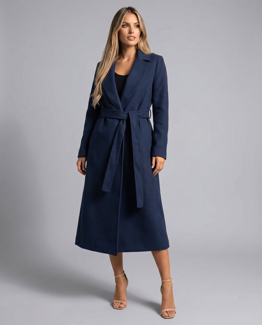 Manteau Long Croisé à Ceinture