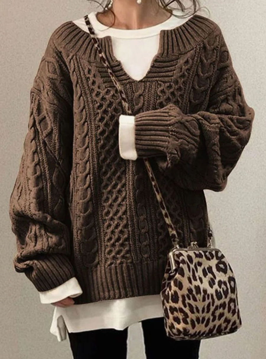 Pull Col V Fendu Torsades Oversize