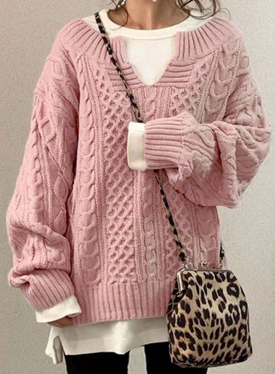 Pull Col V Fendu Torsades Oversize
