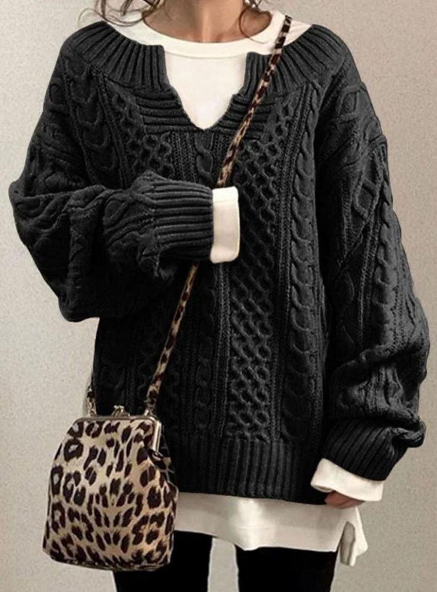 Pull Col V Fendu Torsades Oversize
