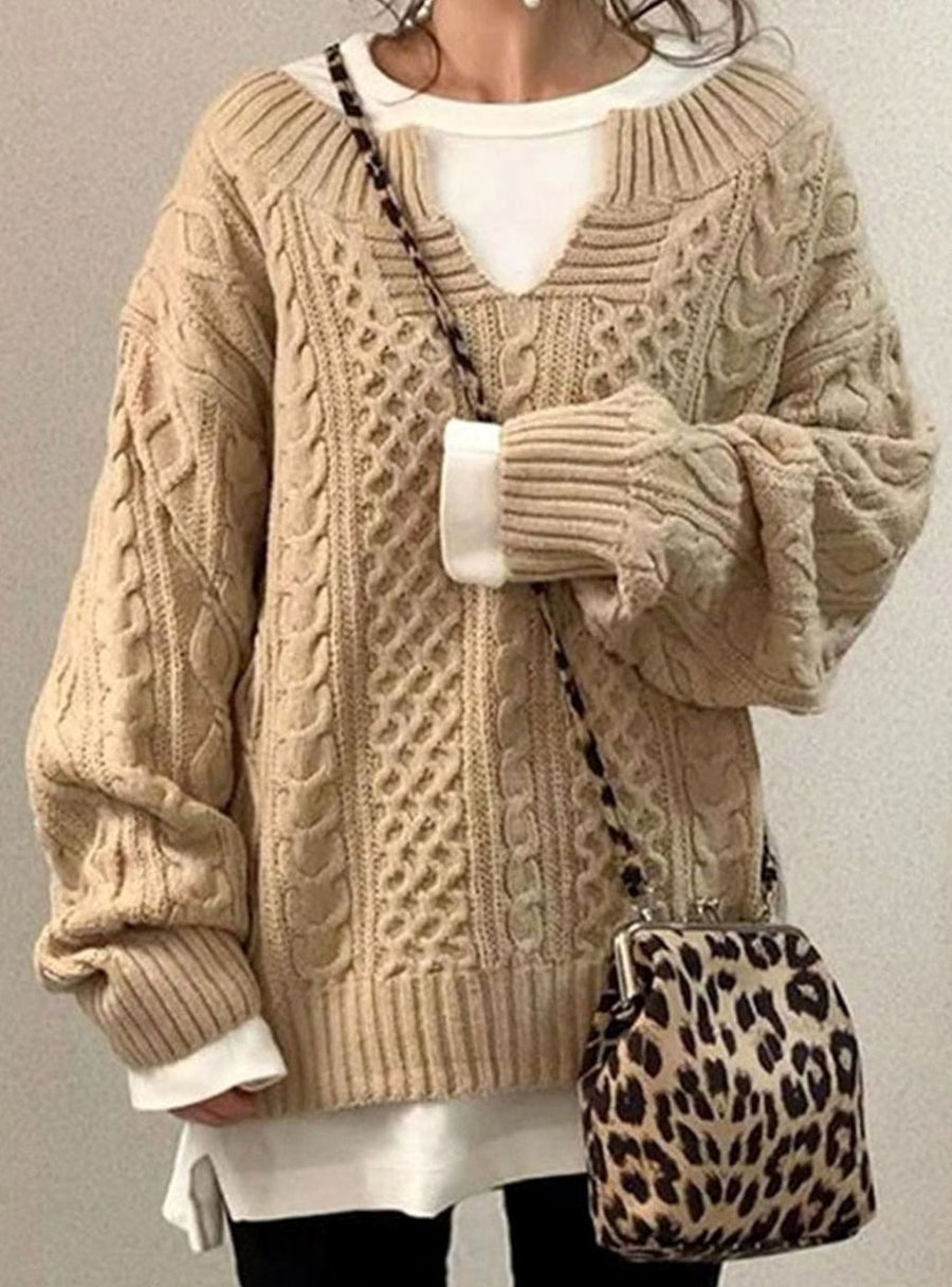 Pull Col V Fendu Torsades Oversize