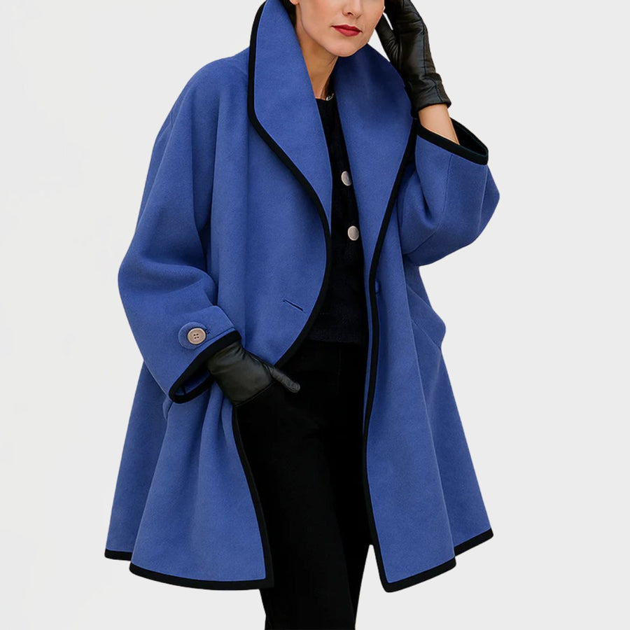 Manteau Long Évasé à Revers Bordés