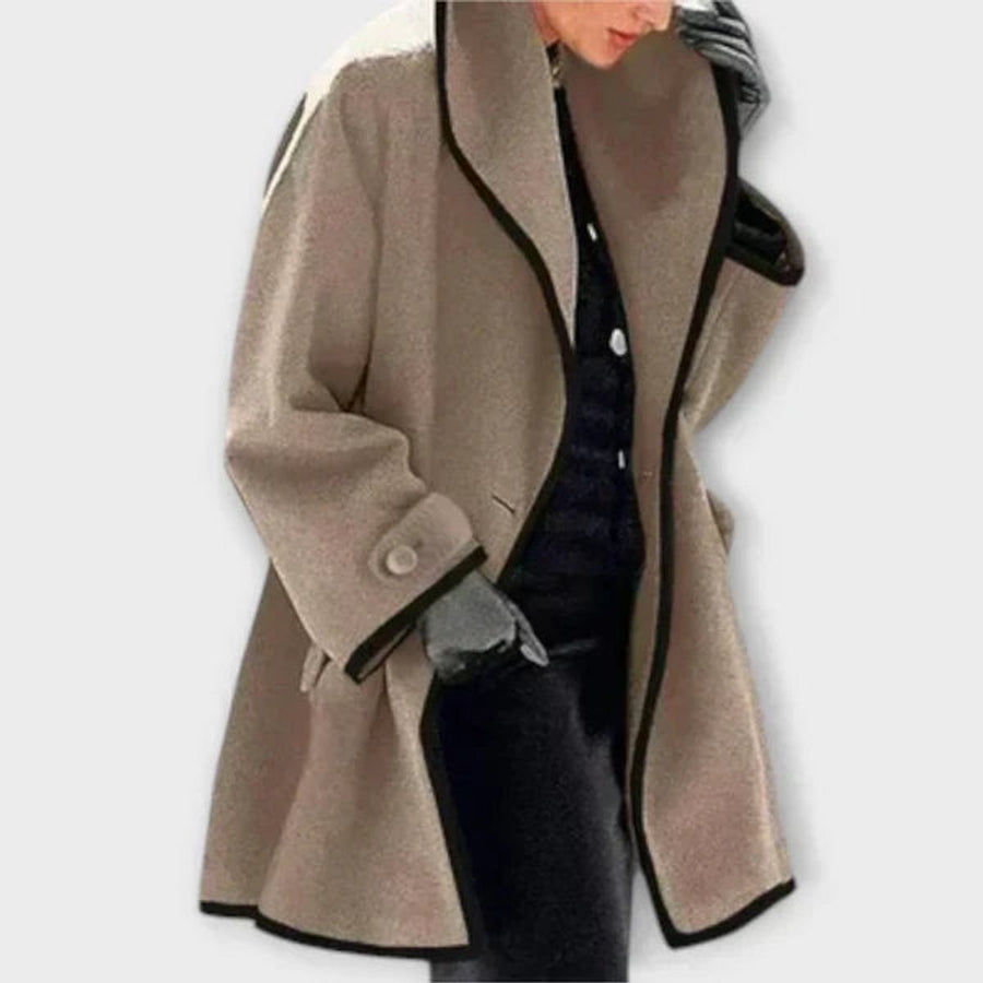 Manteau Long Évasé à Revers Bordés
