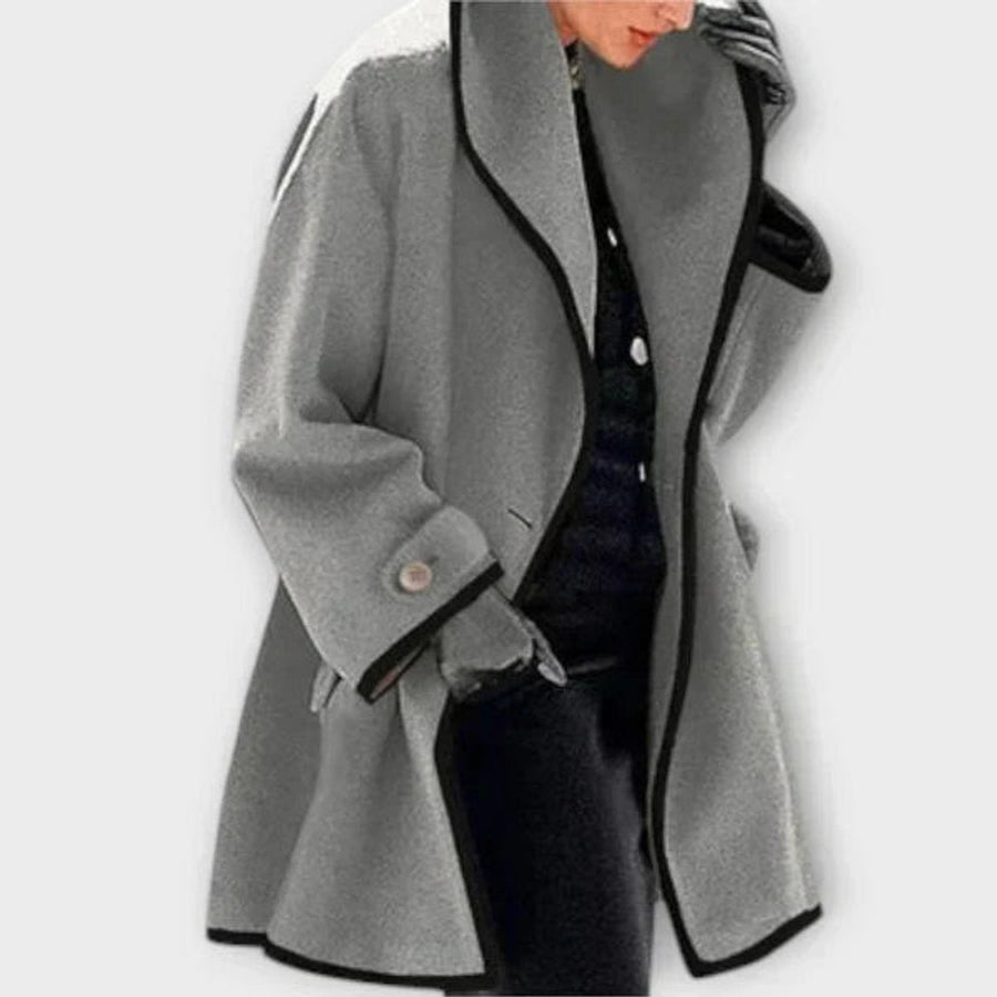 Manteau Long Évasé à Revers Bordés
